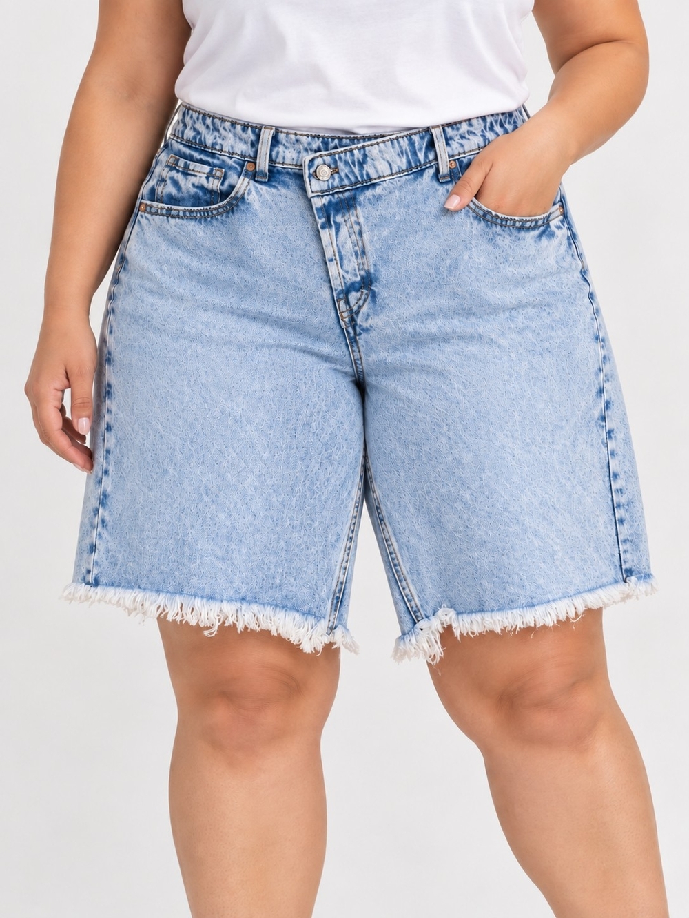 Wild Fable High Rise Bermuda Denim Shorts 16W Frayed Hem Boho Trendy